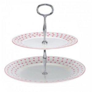 ROY KIRKHAM FINE BONE CHINA | PINK HEARTS TWO TIER CAKE PLATE